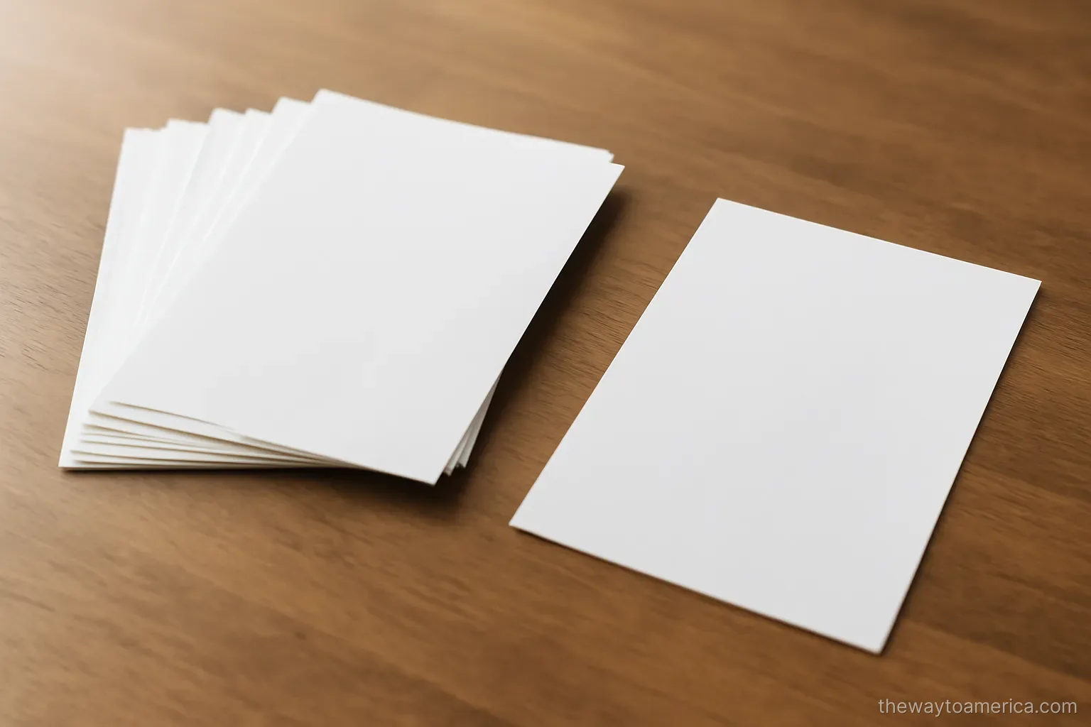 a set of documents fanned out on a table with one placed deliberately apart from the rest